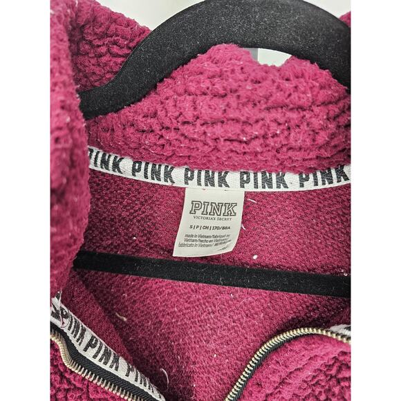 Pink by Victorias Secret Womens S 1/2 Zip Fleece Pullover Jacket Sherpa Burgundy - Picture 4 of 5